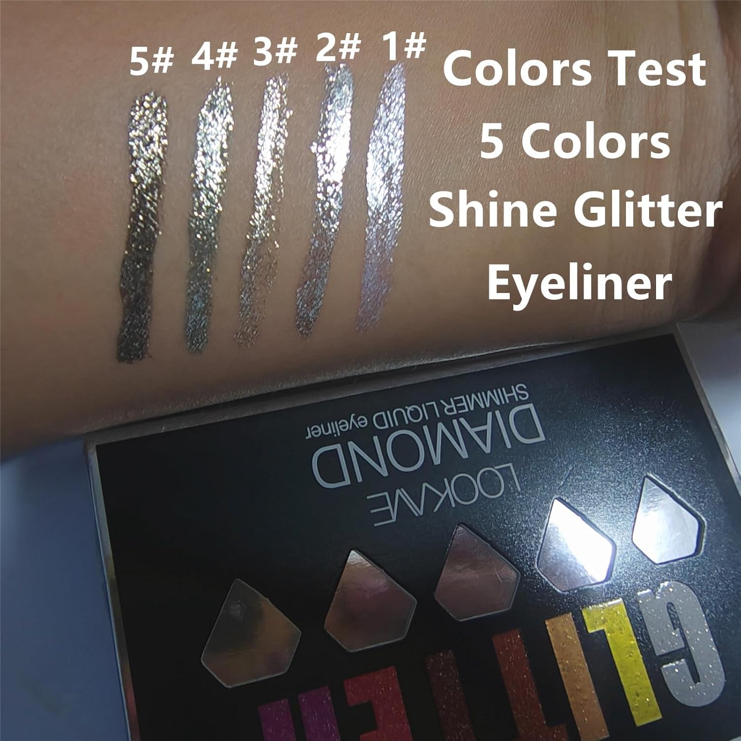 Glitter Eyeliner Set, 5 Colors Metallic Shimmer White Silver Brown Diamond Shine Eye Liner, Waterproof Long Lasting Glow Sparkle Eye Glitter Makeup