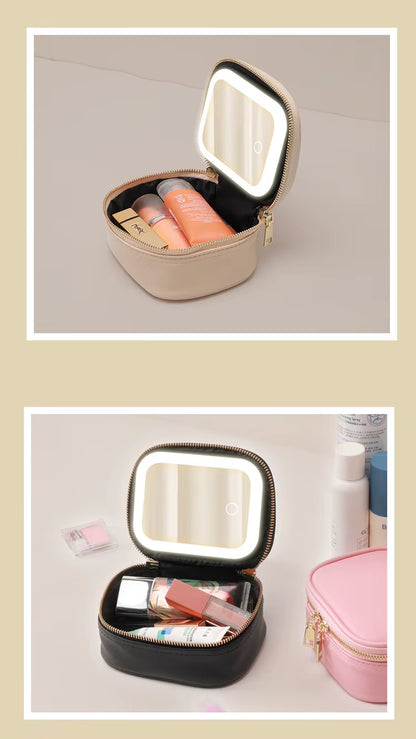 Illuminate Your Beauty on the Go: Stylish LED Makeup Bag with Mirror & Organizer