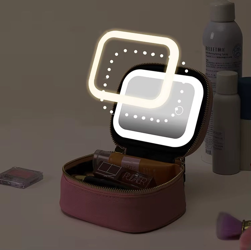 Illuminate Your Beauty on the Go: Stylish LED Makeup Bag with Mirror & Organizer