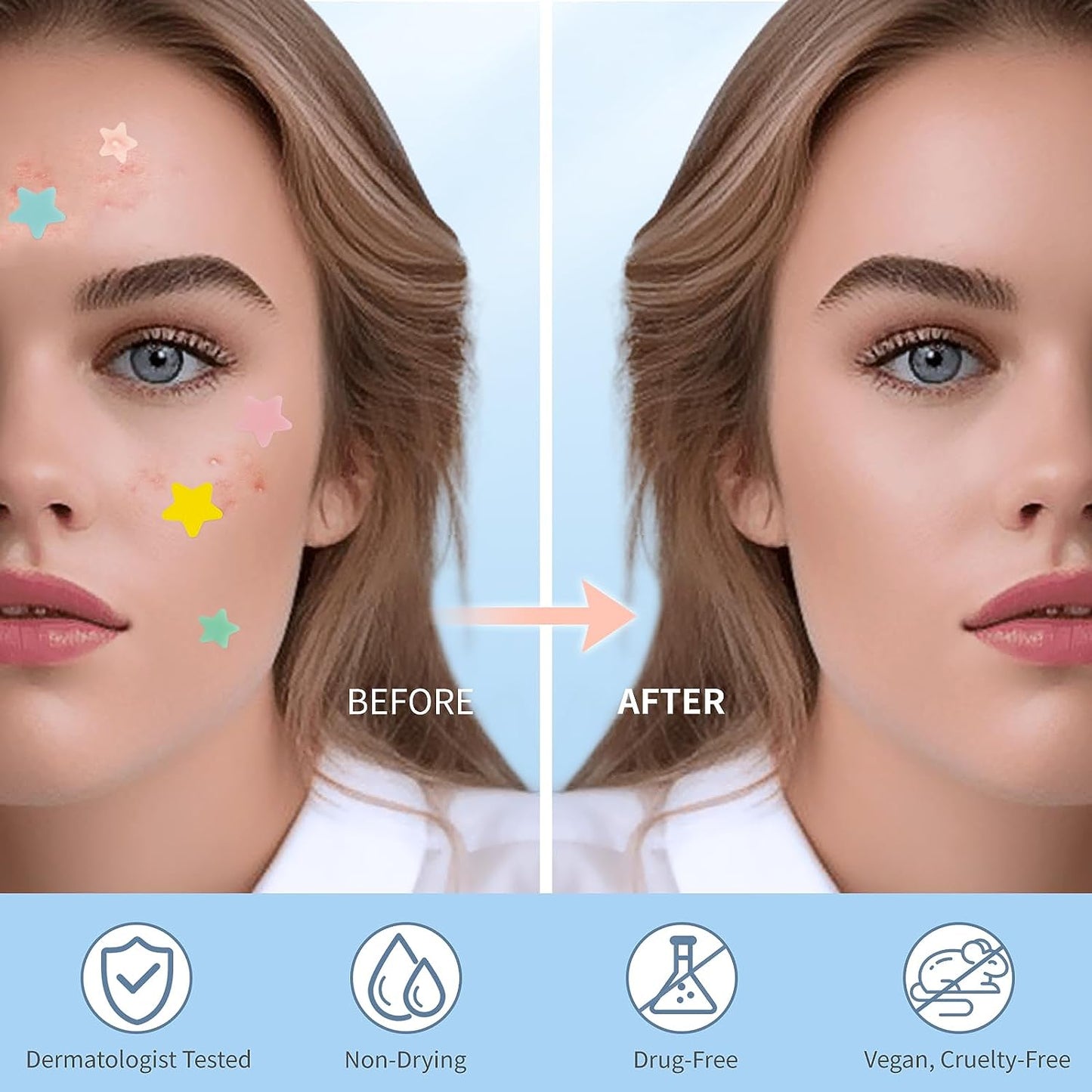 Cute Star Pimple Patches – Colorful Hydrocolloid Acne Stickers with Tea Tree & Cica