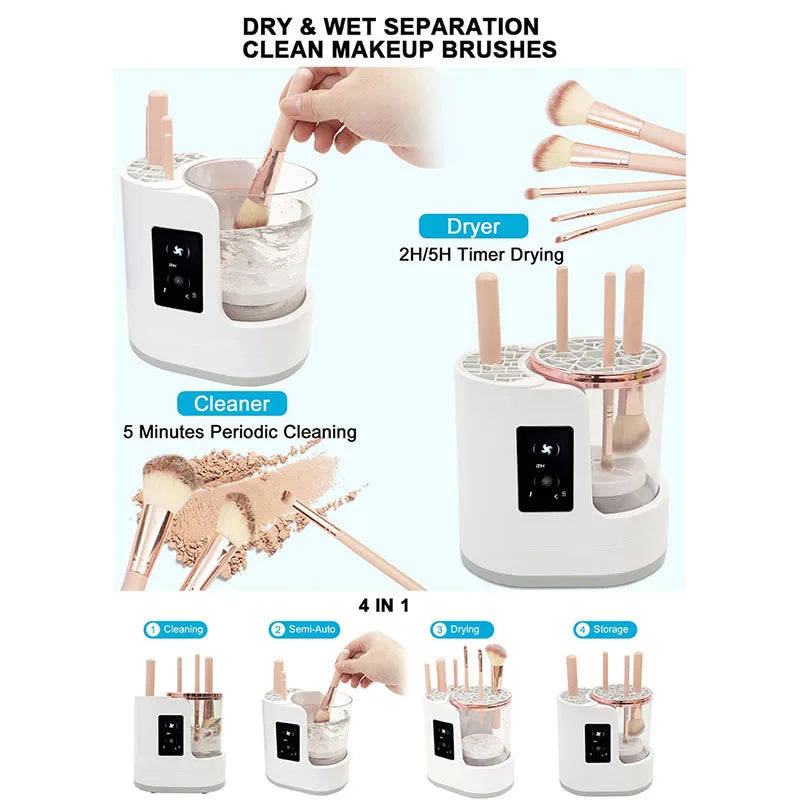 Smart 3-in-1 Makeup Brush Cleaner – Automatic Washing & Quick-Drying Tool