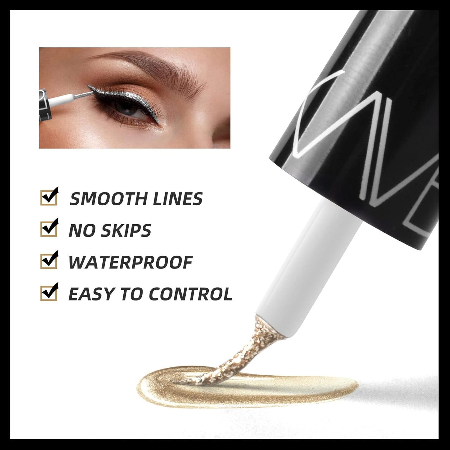 Glitter Eyeliner Set, 5 Colors Metallic Shimmer White Silver Brown Diamond Shine Eye Liner, Waterproof Long Lasting Glow Sparkle Eye Glitter Makeup