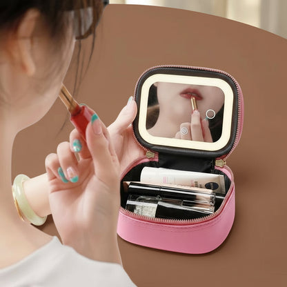 Illuminate Your Beauty on the Go: Stylish LED Makeup Bag with Mirror & Organizer