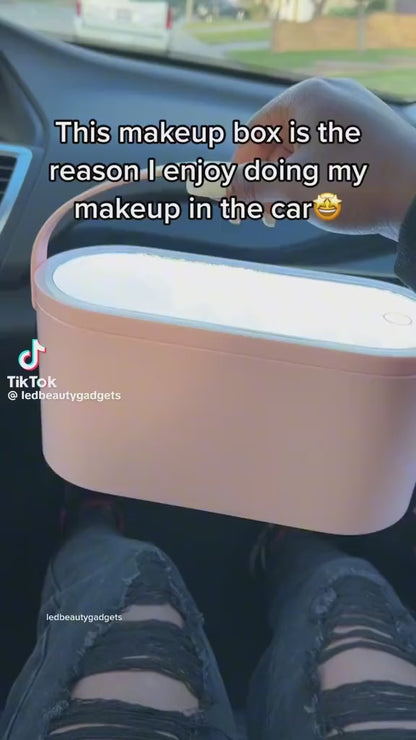 Glow On-The-Go: Stylish Travel Makeup Case with LED Light & Mirror